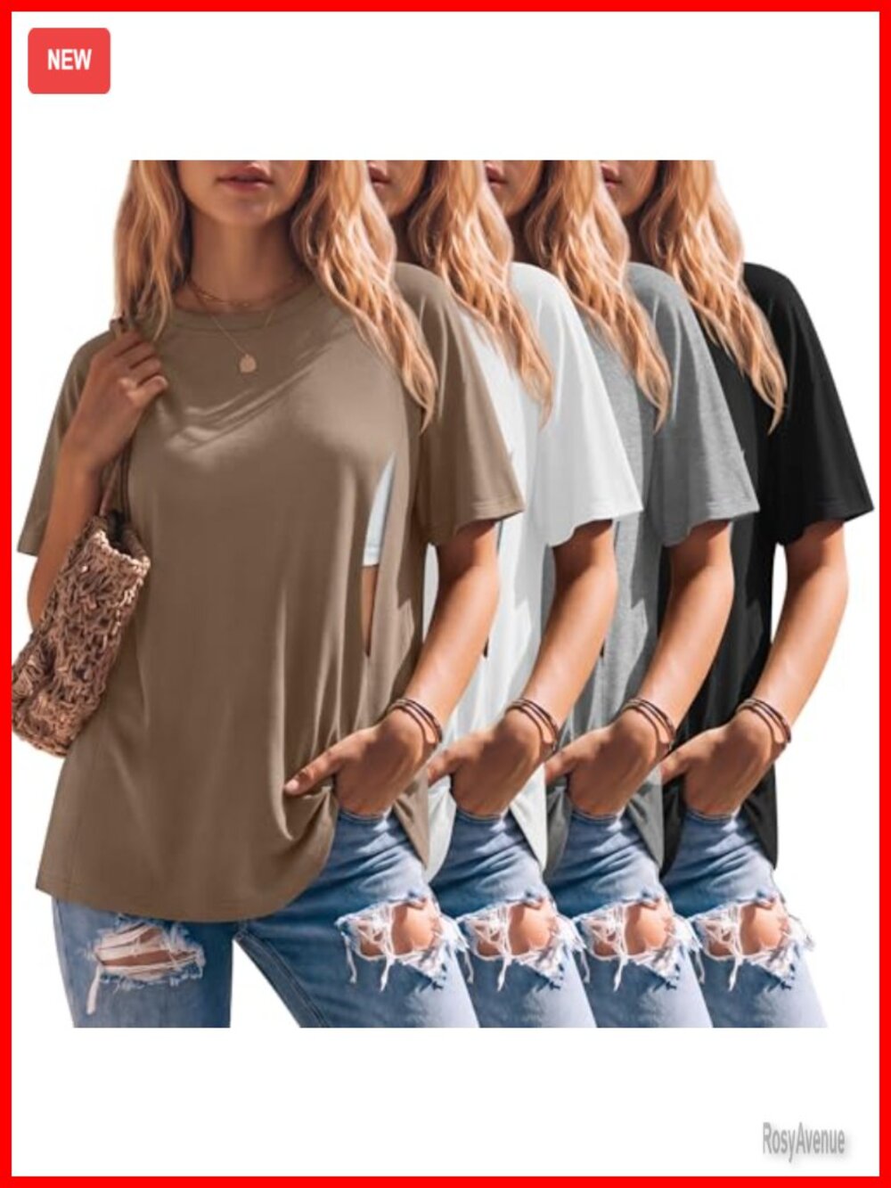 4 Pack Nursing Shirts Women Oversized Short Sleeve Hidden Zipper Breastfeeding